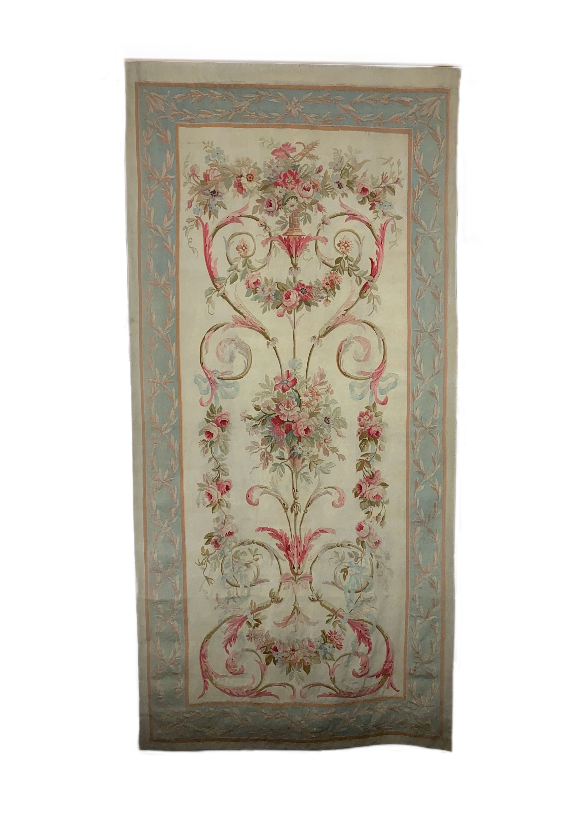 A large 19th century Aubusson entre fenetre tapestry wall panel, 297 cm X 136 cm